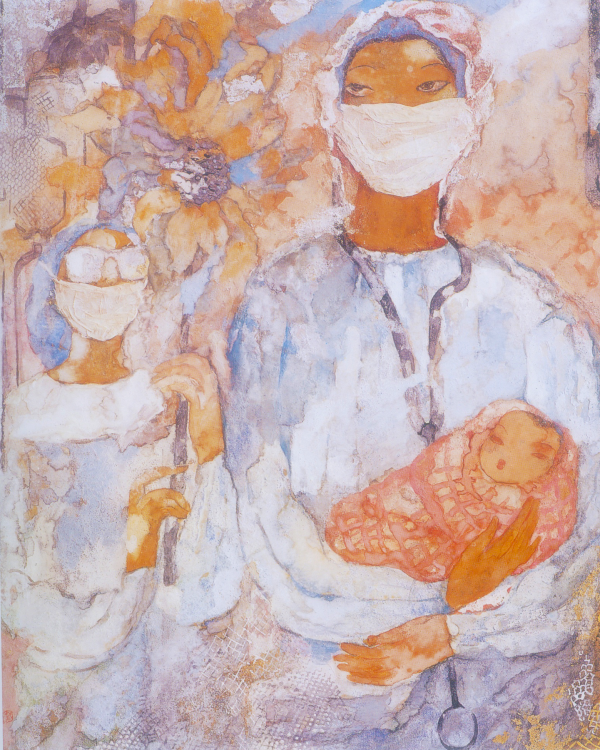 深圳画院 颜晓萍巜爱在人间》重彩、材料:纸本、水墨、矿物色、箔、尺寸:60X55cm、.jpg