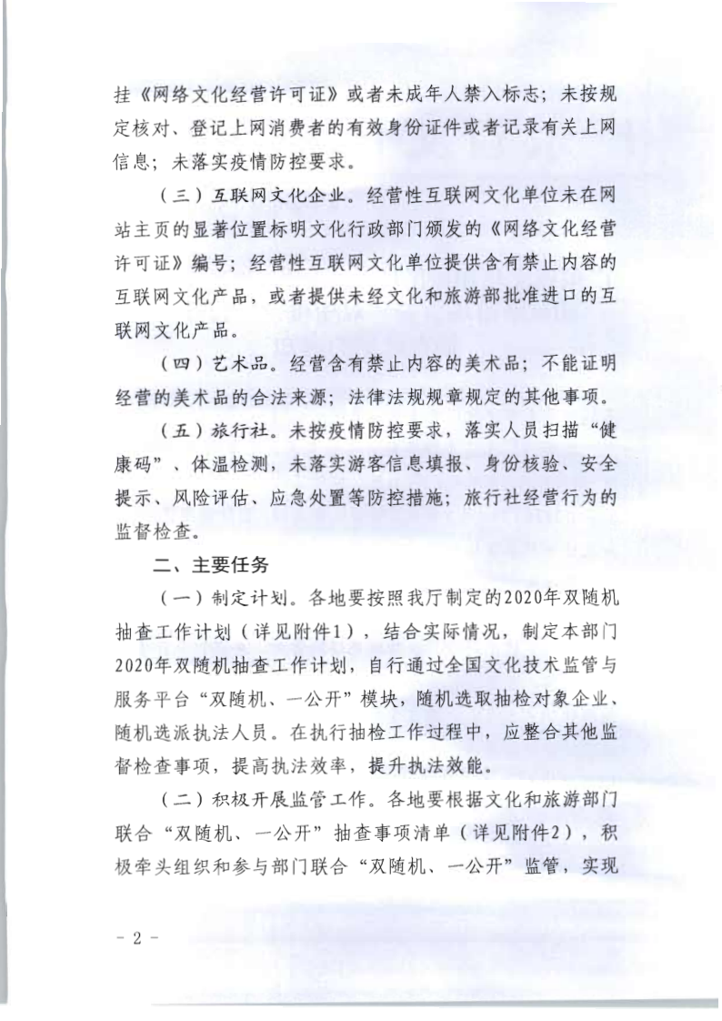 8.VOID
关于印发2020年文化和旅游市场监管“双随机、一公开”抽查计划的通知_2.png