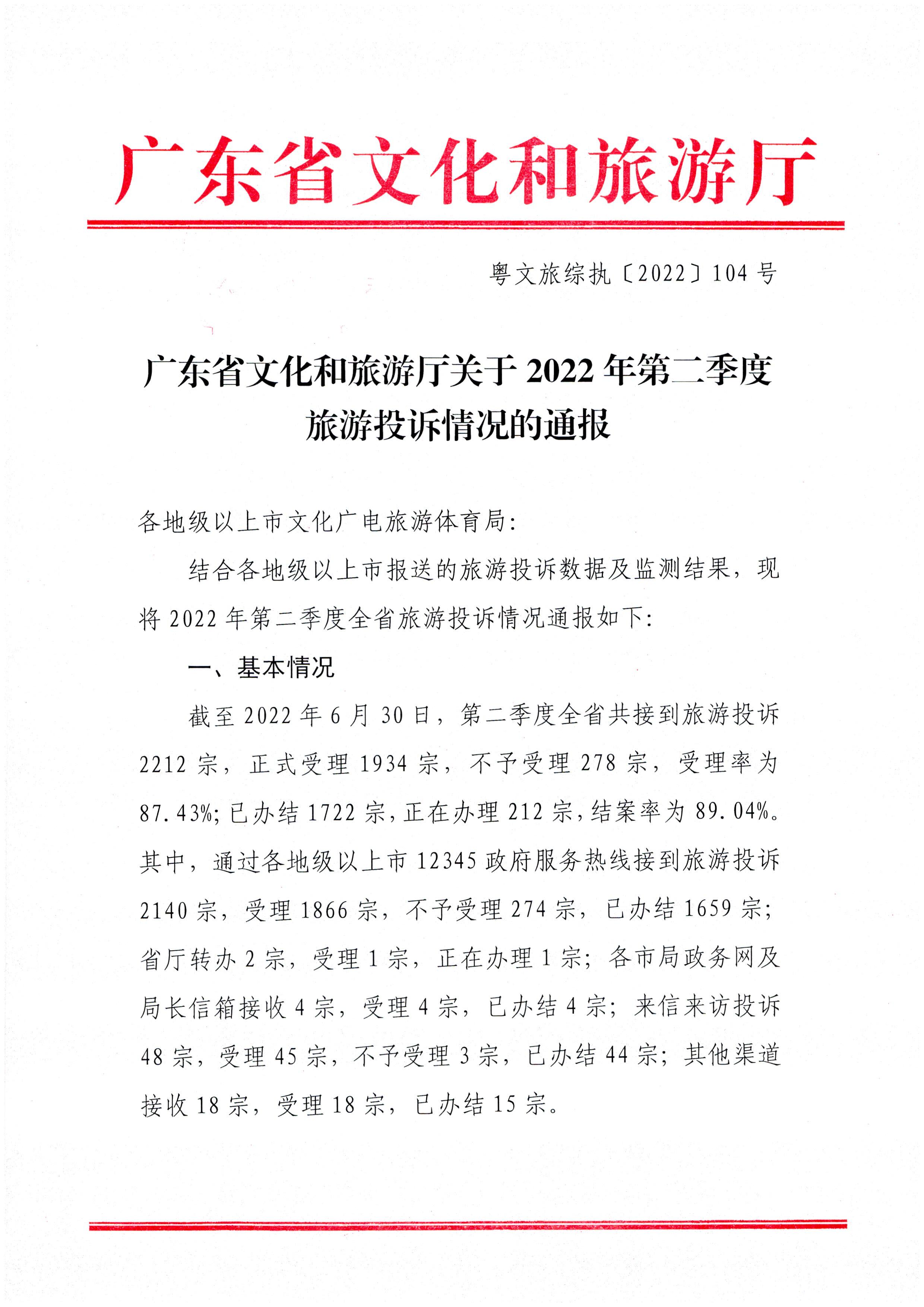 广东省文化和旅游 厅关于2022年第二季度旅游投诉情况的通报_页面_1.jpg