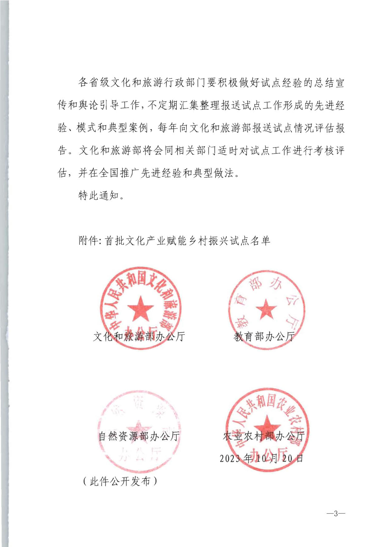 文化和旅游部办公厅 教育部办公厅 自然资源部办公厅 农业农村办公厅关于公布首批文化产业赋能乡村振兴试点名单的通知_3.jpg