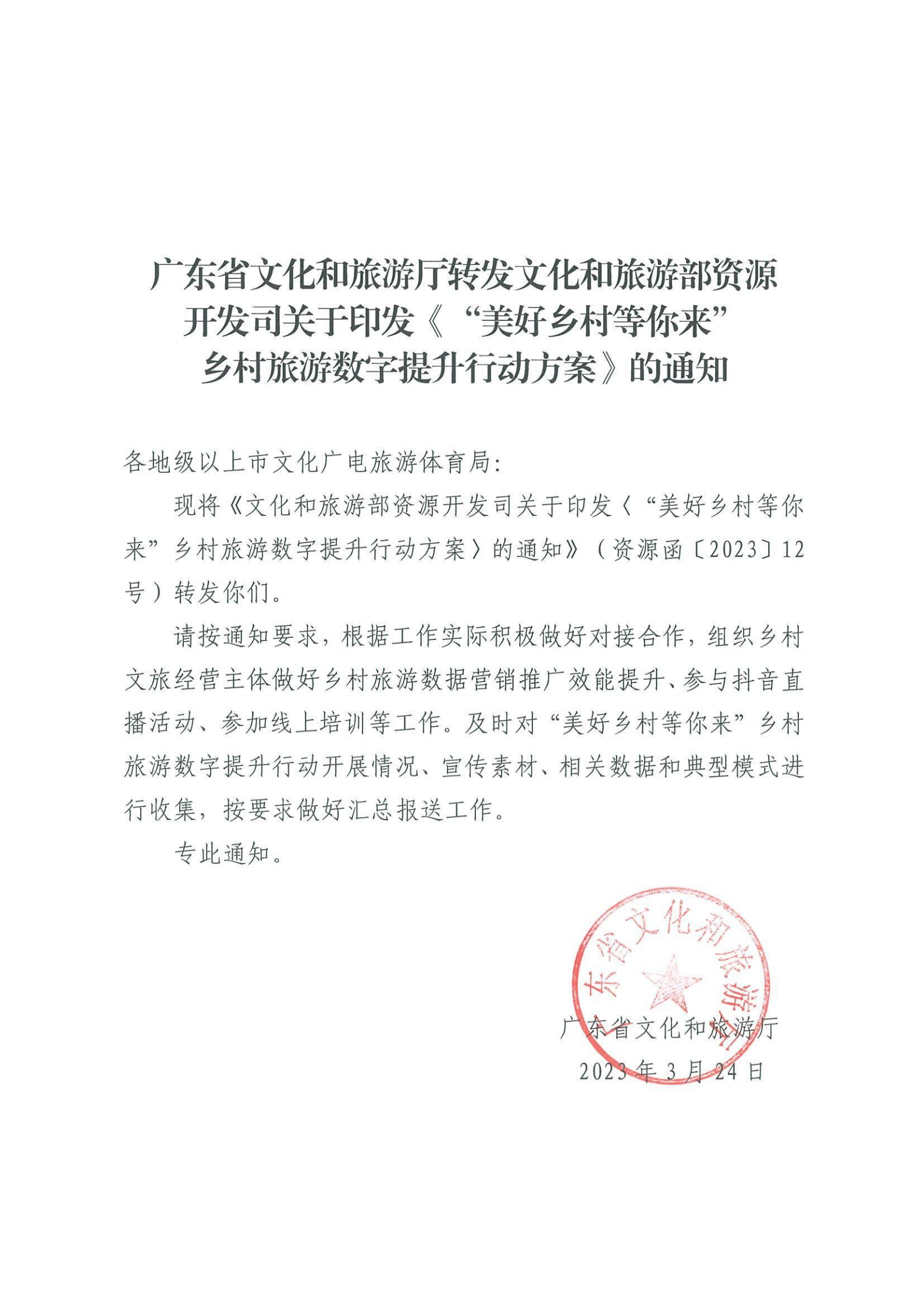 230324173619072140_VOID
转发文化和旅游部资源开发司关于印发《“美好乡村等你来”乡村旅游数字提升行动方案》的通知_00.png